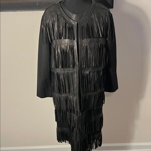Grayse Dress with Jacket- Black Leather Fringe Dress and  Fringe Jacket